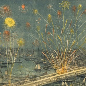Brooklyn Bridge Fireworks Wall Tapestry for Living Room, 1883 New York Vintage Decor. MAP002 image 7