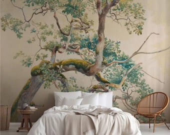 Botanical Tree Branches Wallpaper Mural Watercolor Nature Art Peel and Stick Decor. TRE001