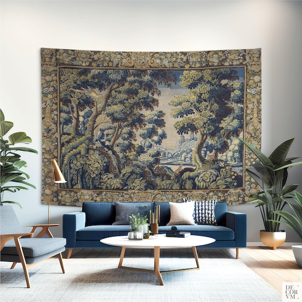 Verdure tapestry wall hanging, Greenery wall art, Antique French Decor COTTON fabric. TRE005EU