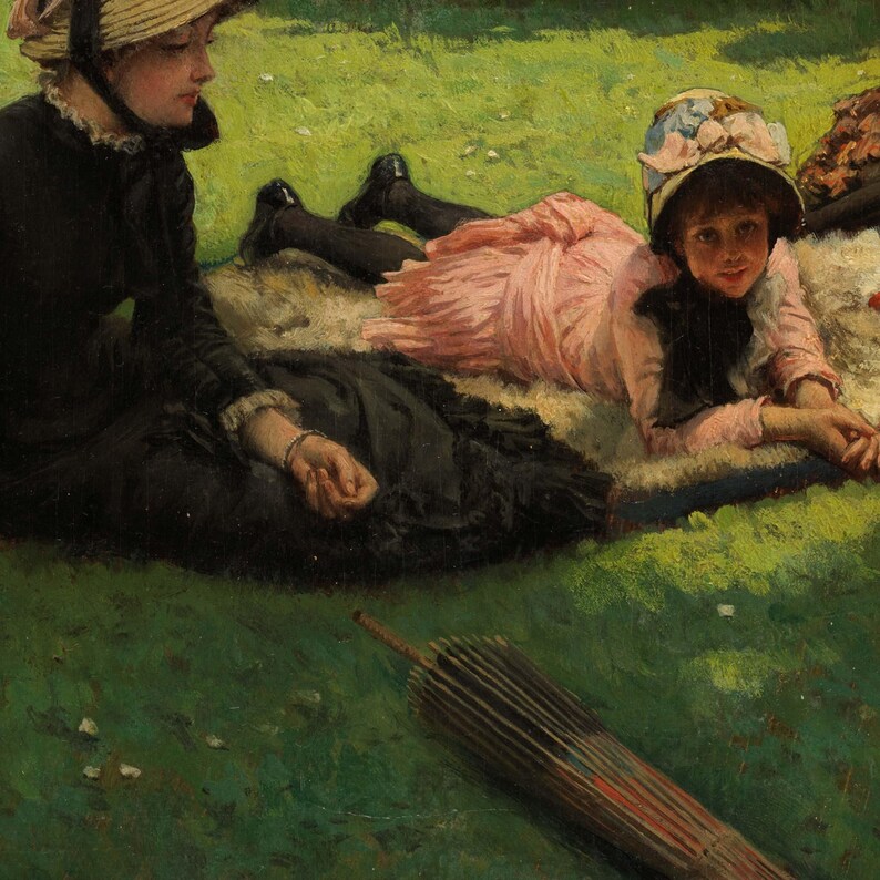 Victorian Garden Picnic Wall Tapestry for Living Room, Sunlit Family Scene for Designers. TIS001 image 6