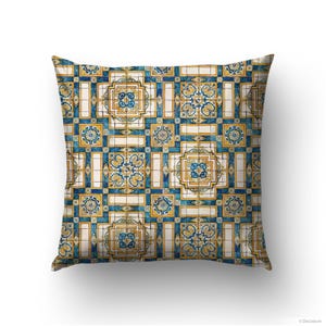 Decorative Throw Pillow Cover of Geometric Tile Pattern, Portuguese Tile, Azulejo Pattern. TIL002