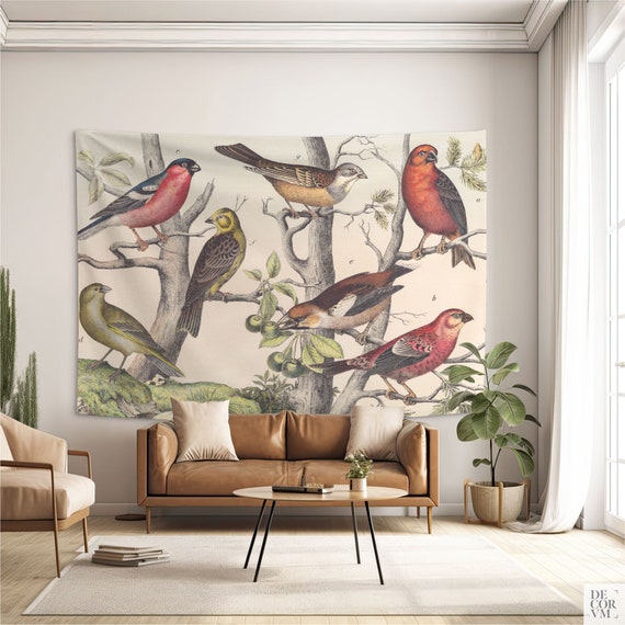 Arazzo da parete vintage per uccelli, arte della parete in tessuto di  cotone, stampa del XIX secolo, grande decorazione murale, regalo per gli  amanti degli uccelli, arazzo della natura. VIN009EU 
