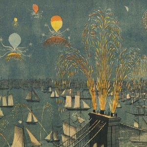 Brooklyn Bridge Fireworks Wall Tapestry for Living Room, 1883 New York Vintage Decor. MAP002 image 5
