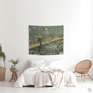 Brooklyn Bridge Fireworks Wall Tapestry for Living Room, 1883 New York Vintage Decor. MAP002 image 11