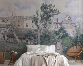 Sevillian Orchard Wallpaper | 19th Century Watercolor, Peel and Stick. LAN072