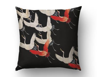 Flying Cranes Pillow Cover, Japanese Decor, Bird Lover Gift