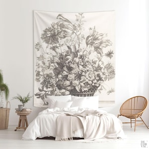 Floral Tapestry – Vintage Black & White Spring Flower Basket