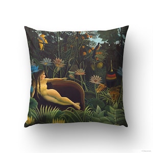 Tropical Throw Pillow Painting by Henri Rousseau, The Dream, Whimsical Art Subject as a Decorative Pillow Cover.HER001EU