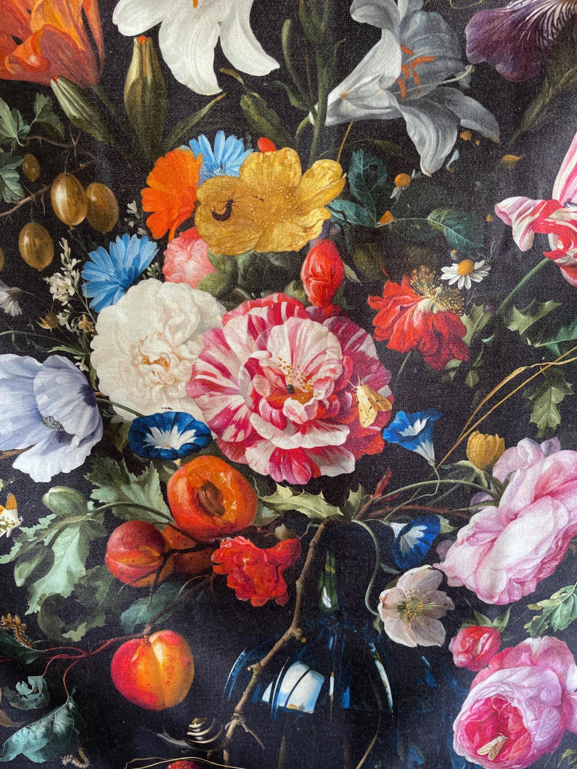 Dutch Floral Tapestry – Black Background Wall Hanging – Flemish Still ...