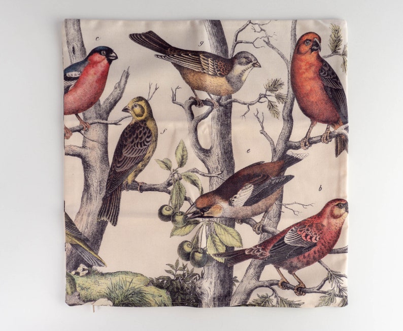 Vintage Birds Pillow Case Printed on Cotton Fabric for Home - Etsy
