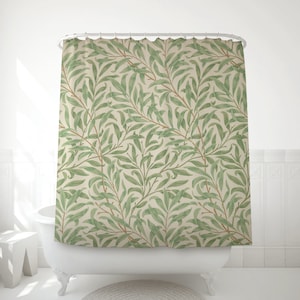 Leaf shower curtain with an original design by William Morris, bath decoration, fabric curtain. WIM002