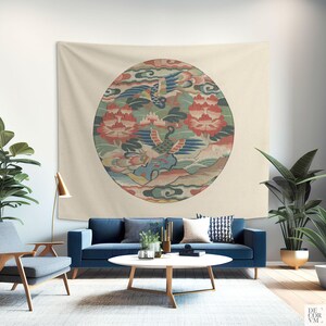 Peacock Medallion Tapestry, Ming Dynasty Style Wall Hanging, Printed in USA. CHI004 image 6