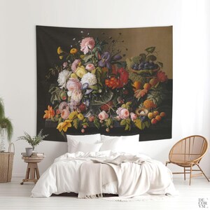 Floral Still Life, Painting Tapestry, Wall Decor, Floral Print, Severin Roesen, Art Print, Wall Tapestry, Dining Room Decor. FLR004
