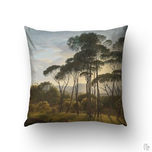 Grande federa per cuscino con un paesaggio italiano di pini marittimi, dipinto olandese stampato su tessuto di cotone. LAN004EU