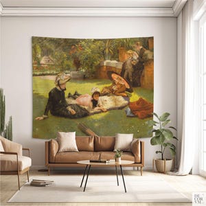 Victorian Garden Picnic Wall Tapestry for Living Room, Sunlit Family Scene for Designers. TIS001 image 8