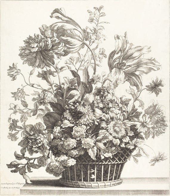 Panier De Fleurs Dessin Tapisseries Art Mural Tapisseries Murales Arrangement Floral Art Floral Gravure Flr005