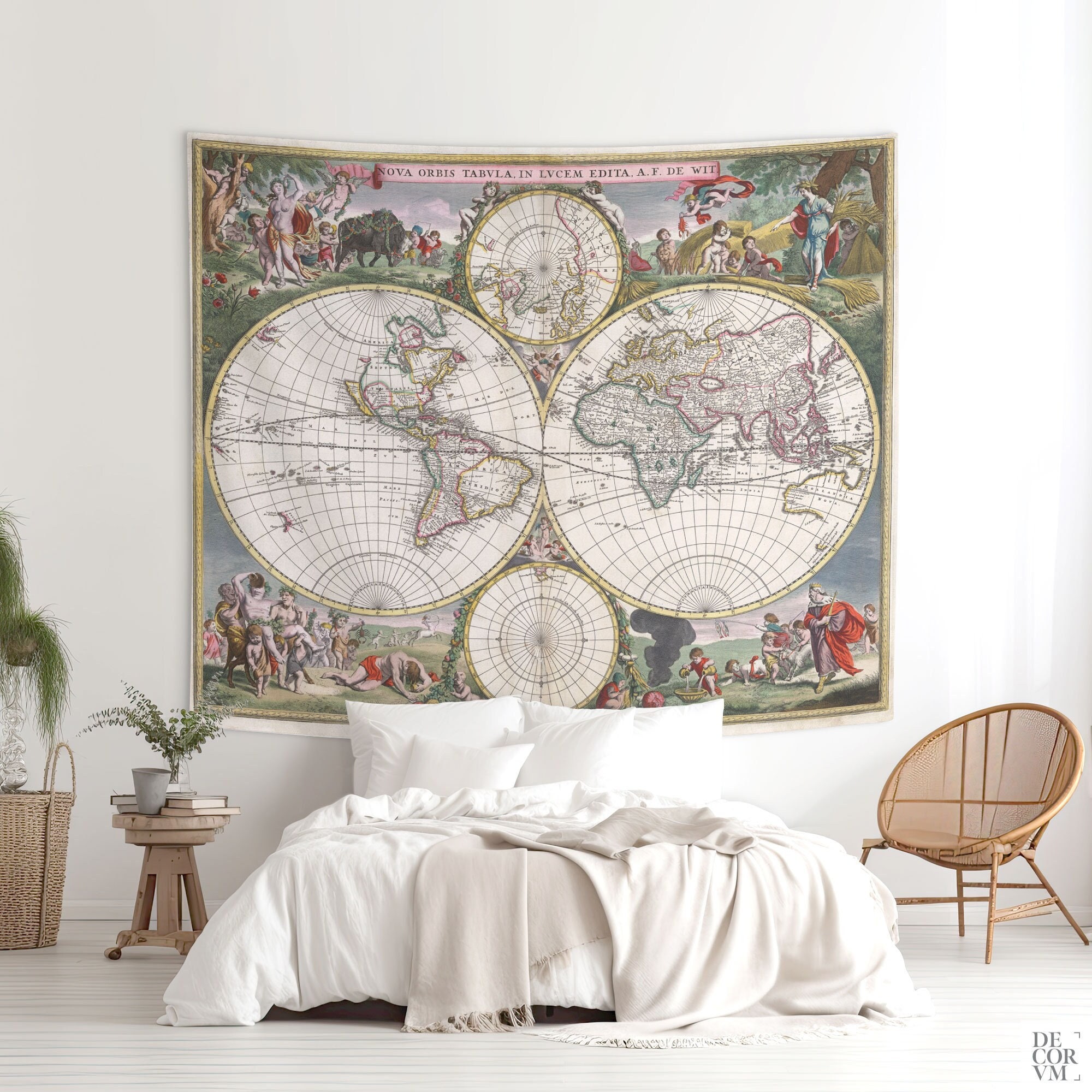 Nova Orbis Tabula Wall Tapestry Vintage World Map for Wall Decoration From the 17th Century. MAP009 Etsy