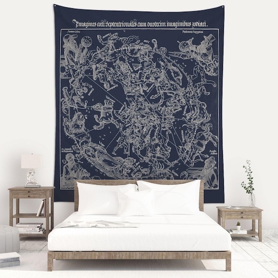 Blue Celestial Tapestry, Durer Print, Celestial Wall Art, Zodiac tapestries. DUR004