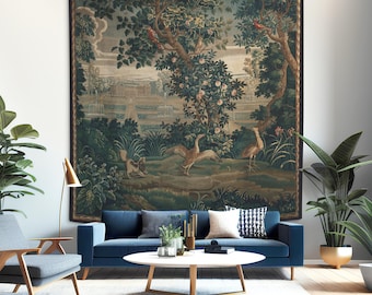 Verdure Wall Tapestry with Castle and Garden – 18th Century French Textile Art TRE008EU