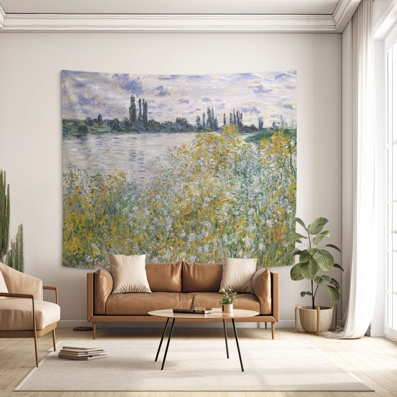 Claude Monet Print, Art Tapestry, Impressionist Prints, Landscape Art, French Art Tapestry, Wall Decoration, Vintage Tapestry. MON008 image 4