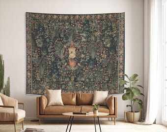Medieval Coat of Arms Tapestry, Mille Fleur Wall Art Vintage Decor. MEV011
