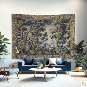 Verdure tapestry wall hanging, Greenery wall art, Antique French decor printed on COTTON fabric, Medieval reenactment. TRE005EU