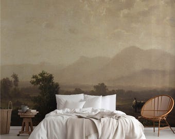 Napa Valley Landscape Mural Wallpaper, Sepia Vintage Wall Decor. LAN075