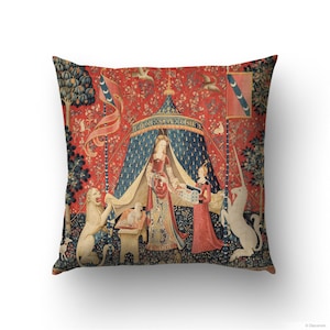The Lady and the Unicorn Pillow Cover, Medieval Tapestry Art