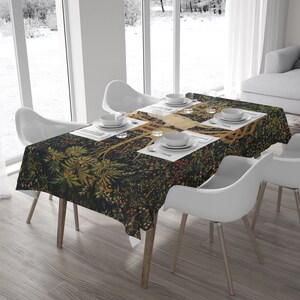 Unicorn tablecloth, medieval decor The Unicorn in Captivity for a vintage kitchen. Netherlandish art. UNI003 image 2