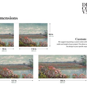 Pink Blossoms mural landscape. Flower meadow by the lake. American Impressionist art. LAN058 image 3