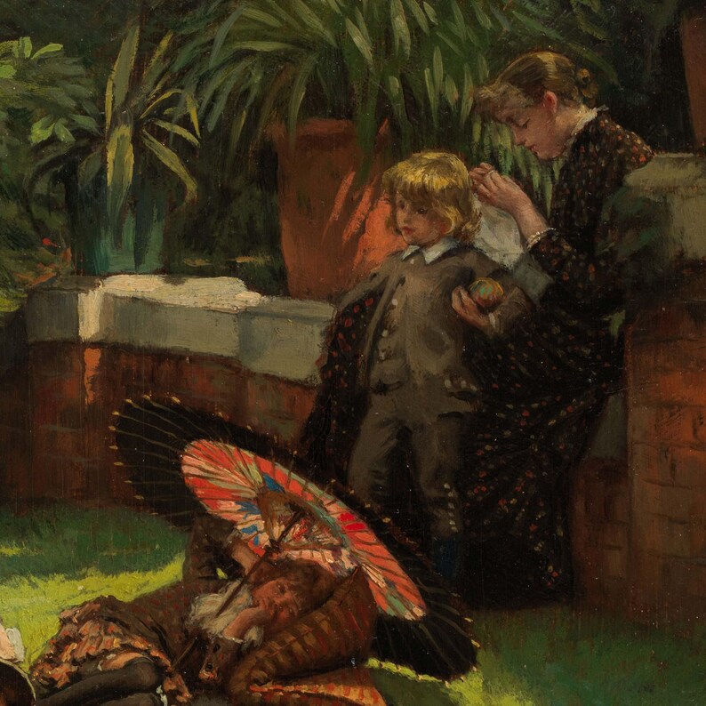 Victorian Garden Picnic Wall Tapestry for Living Room, Sunlit Family Scene for Designers. TIS001 image 7
