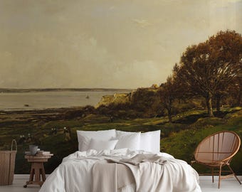 Villerville Seaside Mural: 19th Century River Landscape Wall Covering. CFD013
