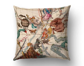 Zodiac Constellation Reversible Throw Pillow Taurus Gemini Virgo Leo Historic Home Decor | MAP014-015