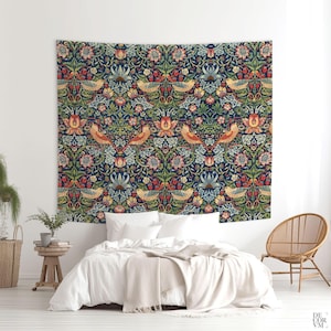 William Morris Strawberry Thief Tapestry, Birds and Flowers, Cottagecore Decor