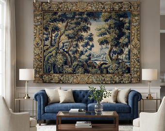 Verdure tapestry wall hanging, Greenery wall art, Antique French Decor COTTON fabric