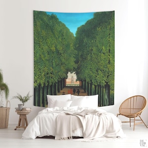 The Avenue in Saint-Cloud Park printed Wall Hanging fabric, original art by Henri Rousseau from the beginning of the 20th century. HER009