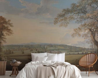 English Country Side Wallpaper Mural, Large Wall Decor with an 18th Century Vintage Painting. LAN033