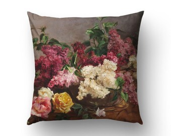 Floral Bouquet Pillow Cover, Roses and Lilacs, Room Decor | FLR031