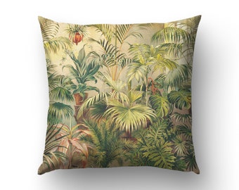 Tropical Leaves printed on throw pillow covers, Tropical Antique Botanical decor, Green throw Pillow Cover. VIN007