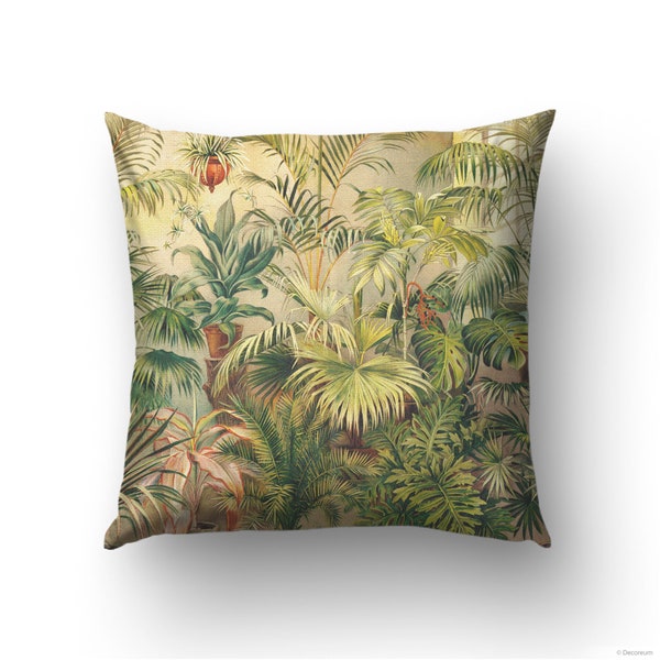 Tropical Leaves printed on throw pillow covers, Tropical Antique Botanical decor, Green throw Pillow Cover. VIN007