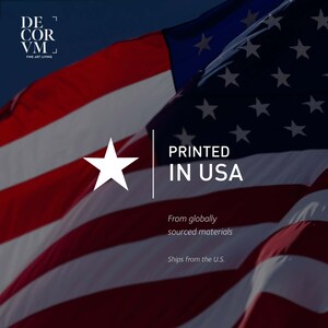a close-up of the American flag with a white star in the center, accompanied by text that reads "PRINTED IN USA" and "From globally sourced materials Ships from the U.S."