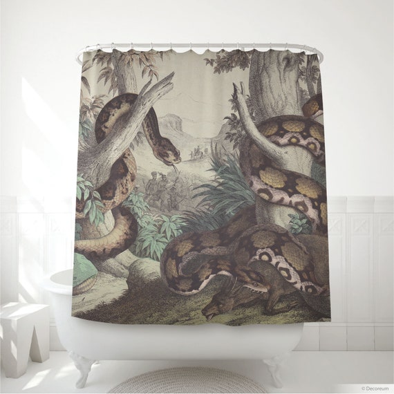 Snake Shower Curtain, Antique Reptile Print on a Fabric Curtain for the  Bathroom, Vintage Decor. VIN005 