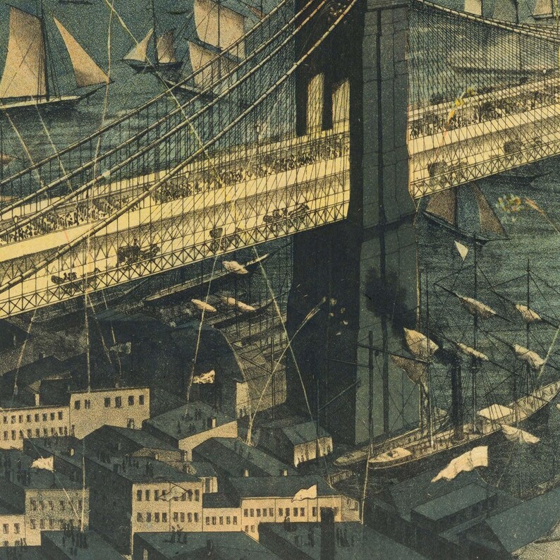 Brooklyn Bridge Fireworks Wall Tapestry for Living Room, 1883 New York Vintage Decor. MAP002 image 6