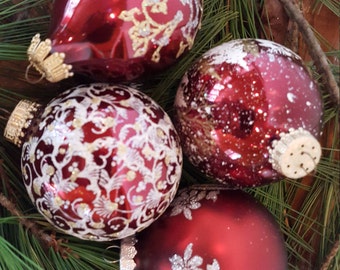 red glass ornaments etsy