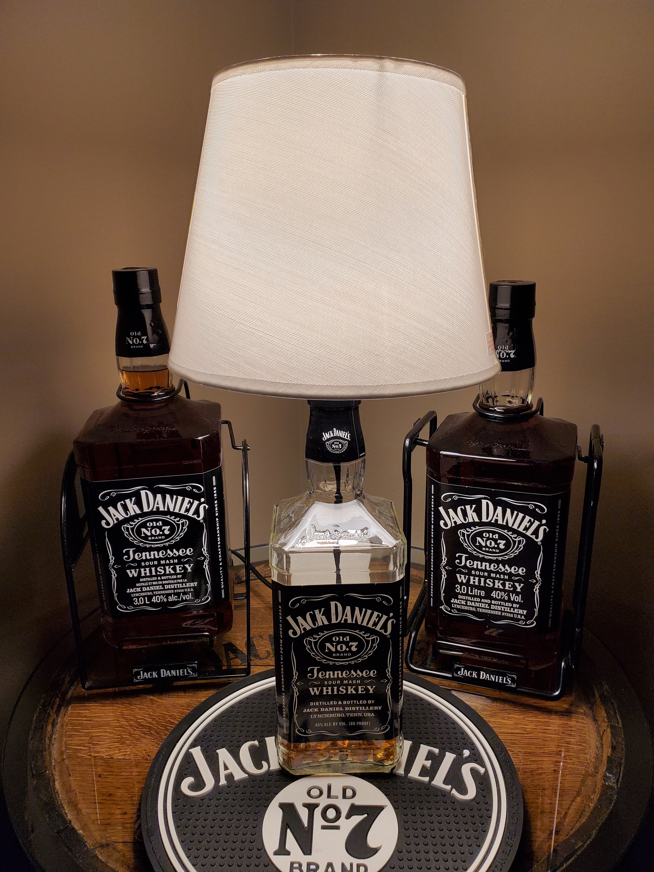Large Table Lamp Repurposed Jack Daniels Honey 1.75 L Original Label Coated