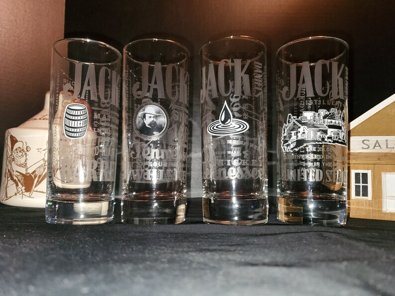 Collection / Set of 4 Unique Jack Daniels Tall Glasses Glass. Etsy
