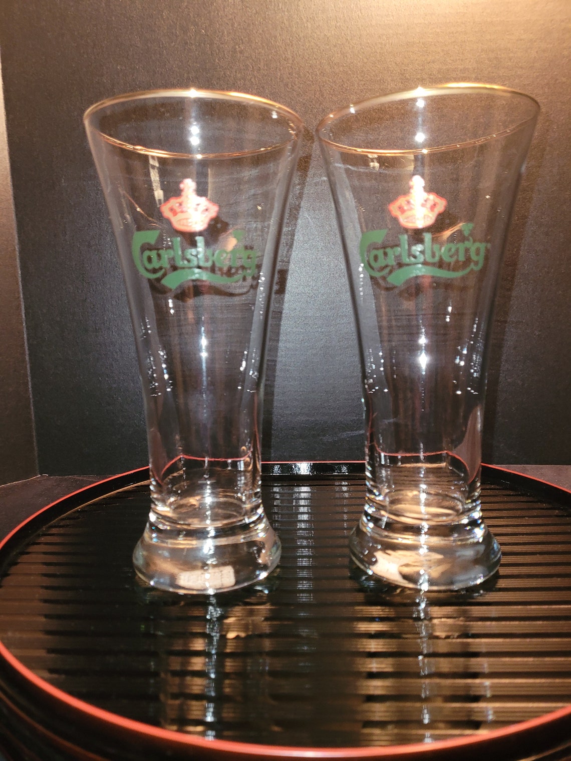 Set of 2 Beautiful Carlsberg Beer Gold Rimmed Glasses Etsy