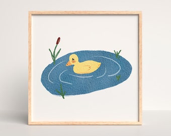 Aquarell Pfütze Ente Kunstdruck | Originelle Kinderzimmer Dekoration