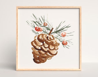 Pine Cone Art Print | Watercolor Artwork | Christmas Illustration