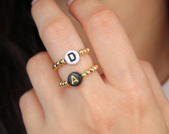 Beaded Rings, Personalized Letter ring, Initial Ring, Gold Beaded Ring, Minimalist Ring, Stackable Ring, Mothers Day Gift, initial d,